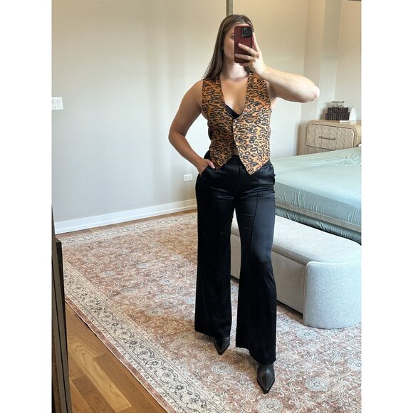 Carol Horn Workshop Black & Cheetah Print Vest Size S - Picture 1 of 6